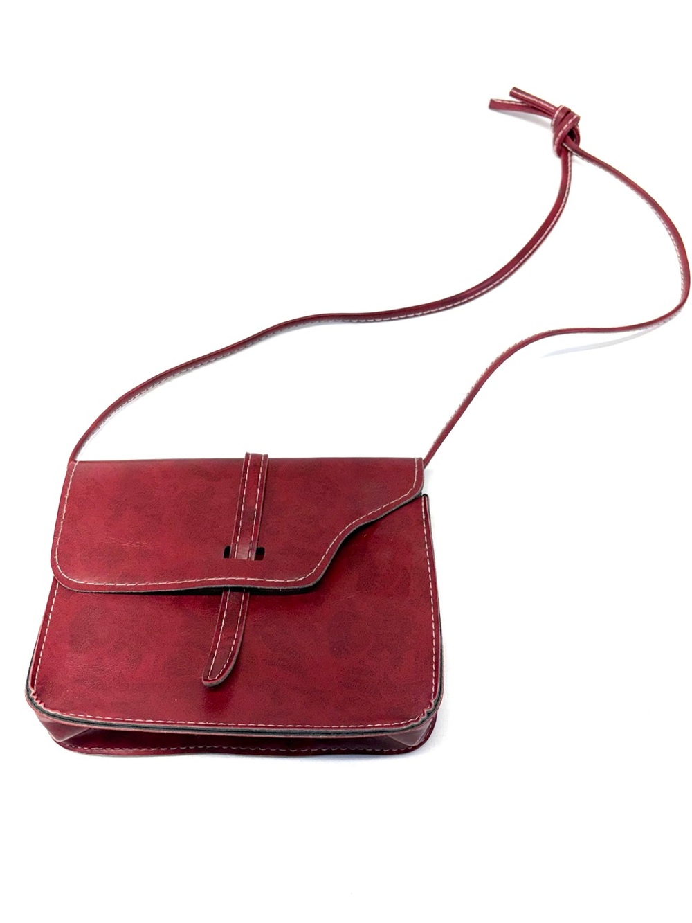 Vintage Style Maroon Red Faux Leather Crossbody Messenger Bag